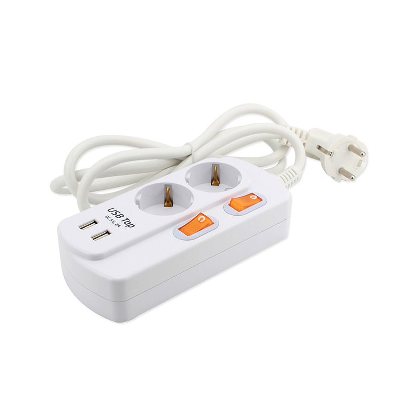 1,5m 2 enchufes de la UE con 2 puertos USB y 2 interruptores individuales 1,5m 2 enchufes de la UE con 2 puertos USB y 2 interruptores individuales