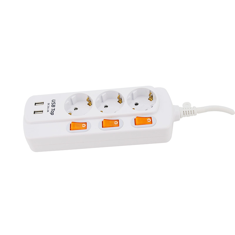 Resistencia química 3 enchufes estándar de la UE con 2 puertos USB y 3 interruptores individuales Resistencia química 3 enchufes estándar de la UE con 2 puertos USB y 3 interruptores individuales